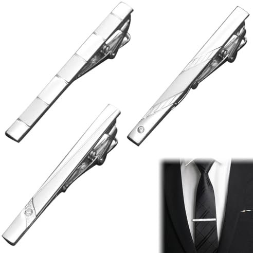 Pince à Cravate,Pince à Cravate pour Homme,Pince à Cravate en Métal,Pinces à Cravate Slim,Epingle Pinces a Cravate,Pince à Cravate pour Chemise Homme,Pince à Cravate Classique 3 Pièces Tokaneit