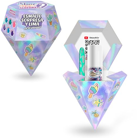 Bizak Shinetastic Shine & Go, Nail Polish, Set de uñas Infantil de Diamante con Juego de manicura para niñas y niños, Esmalte Coleccionable, pintauñas de 6 Colores Sorpresa, (35005062)