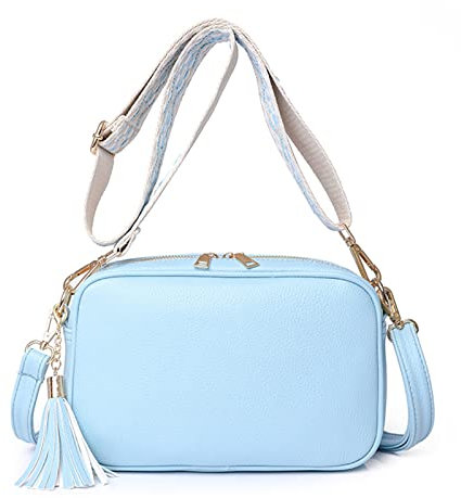 NICOLE & DORIS Crossbody Bag Damen Klein Umhängetasche Mode Schultertasche PU Leder Handytaschen zum Umhängen Kuriertasche Handtasche mit 2 Schultergurt Hellblau