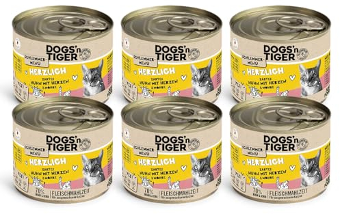 Dogs'n Tiger Schlemmermenü Herzlich, Katzennassfutter mit Huhn und Möhren - ohne Getreide, Zuckerzusatz, künstliche Konservierungsstoffe, optimale Verträglichkeit, 6X 200g