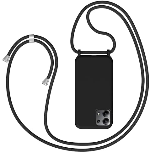 Funda para Xiaomi Redmi Note 13 4G con Cuerda, Carcasa Silicona con Cordón Correa Colgante Ajustable Collar Moda Teléfono Case Cover, Anti-Choque Anti-arañazos, Negro