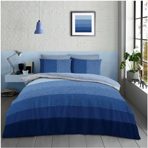GC GAVENO CAVAILIA Set copripiumino singolo (135 x 200 cm) | Biancheria da letto reversibile e copripiumino geometrico | Set di biancheria da letto singolo in policotone | Lino lavabile | Navy/Blu