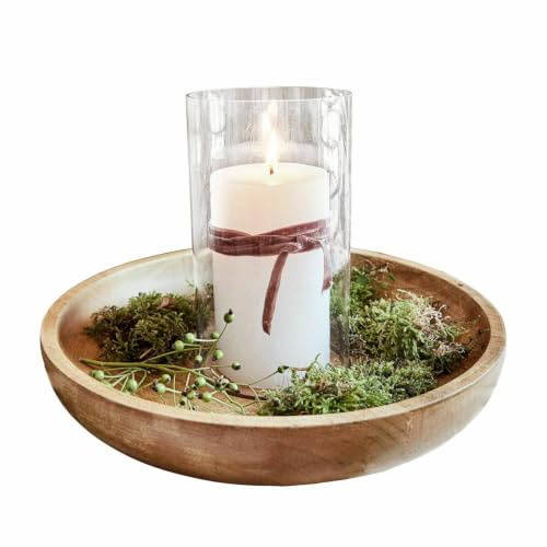 Loberon Kerzentablett Rocio, braun | Individuell zu Dekorieren, Edler Materialmix, Dekoration, Wohn-Accessoire, Mangoholz, Glas