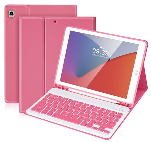 SOPPY Bluetooth Keyboard Case for iPad 7th/8th/9th Gen 10.2-inch, iPad Air 3 & Pro 10.5-Inch, Detachable Wireless Keyboard with Pencil Slot, Slim Protective Cover, Auto Sleep/Wake, Watermelon Red