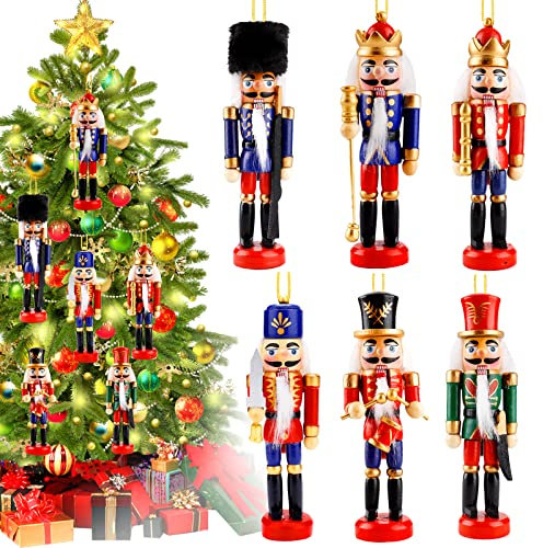 ZZXLOPEZ 6 Stücke Weihnachten Nussknacker, 13cm Hölzerne Soldat Nussknacker Figur Puppe, Baumschmuck für den Weihnachtsbaum - Weihnachtsverzierung Deko Festliches Geschenk Party Liefert Gefälligkeiten