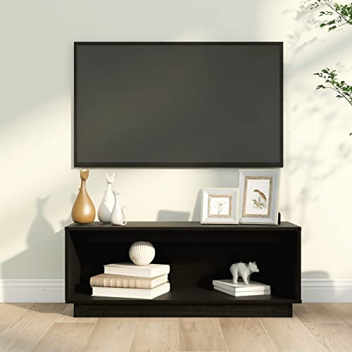 Bulliing TV-Schrank Schwarz 90x35x35 cm Massivholz Kiefer Furniture Lowboard Unterschrank Fernsehschrank TV Board