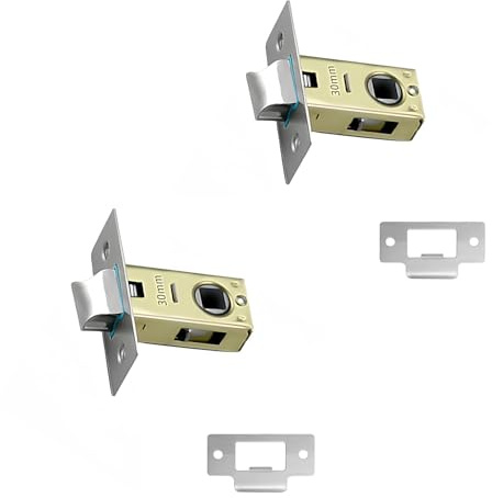 Hotooldo 2 Pcs 30mm Stainless Steel Door Latch,Flat Tubular Mortice Latch,Mute Door Sprung Latch,with Stainless Steel Panel (‎‎Flat 30mm)