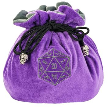 cusdie High-Capacity Velvet Dice Bags with Pockets Storage Bag Capacity 200+ Dice Holder for DND RPG Game Dices Collection(Purple)