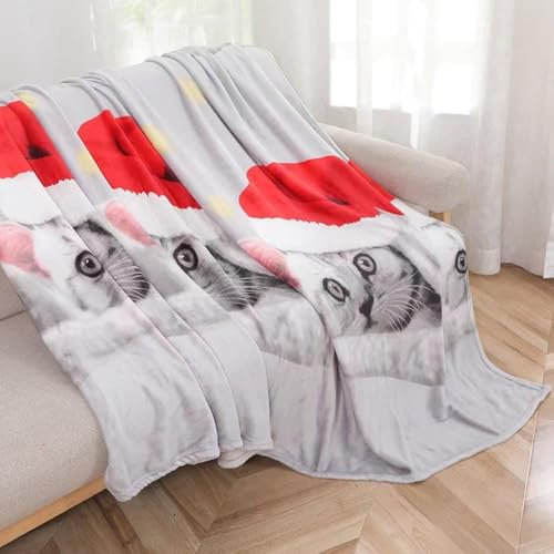 Kuscheldecke Weihnachtsdecke Kätzchen 160x200 cm Christmas Winterdecke flauschig warme Tagesdecke Wohnzimmer Deko Sofadecke Bettdecke