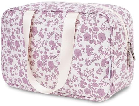 Narwey Trousse de Toilette Voyage Grande Trousse Maquillage Organisateur Accessoires Sac de Toilette Trousse Toilette Hommes Femmes (Petite Fleur Rose Poussiéreuse)