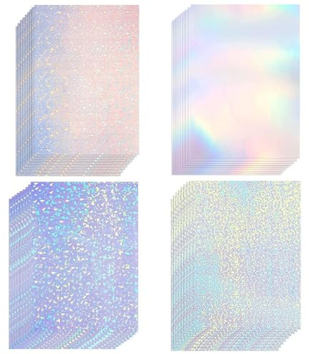 Holografische klares,Granmagazz 36 Blatt holografische klares Vinyl holografische Aufkleber Papier,A4 Größe, Aufkleber Irisierende Folie,4 Styles gemischt