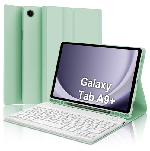IVEOPPE Teclado Samsung Galaxy Tab A9 Plus 11 Pulgadas 2023, Funda Teclado Español Ñ Bluetooth Desmontable para Samsung Galaxy A9+ (SM-X210/X216/X218), Hierba Verde