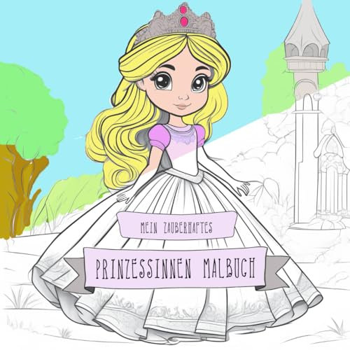 Prinzessin Malbuch: 50 tolle Malvorlagen für Kinder ab 5 Jahren - Geschenkidee zum Geburtstag - blanko zum Ausmalen mit Motiven Prinzessin, Drachen, ... benennen / quadratisch 22x22 cm