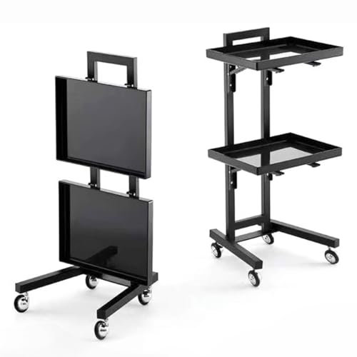 Chariot à roulettes en métal à 3 étages pour salon de beauté et cuisine - Support sur roulettes pour plateau de rangement - Couleur noire