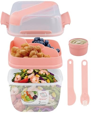 heavenlife Lunch Box, Boite Repas en Plastique, 1400 ML Boîte à Déjeuner, avec Compartiments, sans BPA, Fourchette et Cuillère pour Picnic, Travail