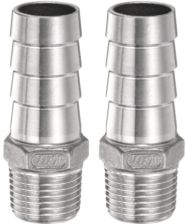 QUARKZMAN 2Pcs Inox Acier Tuyau Cannelé Raccord 0,8 (20mm) Tuyau Raccord | Air, Tuyau Cannelé Raccords Coupleur Filetage Connecteur Adaptateur pour Eau Carburant, Cannelé x g 1/2 Mâle