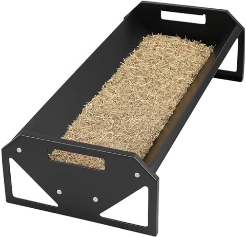 ECOTRIC 22 Gallon Livestock Feeder, 45 Length for 10Sheeps Once, Feeder Trough for Horse, Goat, Sheep, Cattle, Cow, Alpaca Steel Powder Coated Black