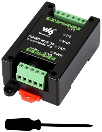 RS485-HUB-2P Isolated RS485 Hub, 2-Port RS485 Expansion via 1 RS485 Master, Signal Repeater & Network Relay, Industrial-Grade with DIN Rail Mount, 300–460800bps Baud Rate Support