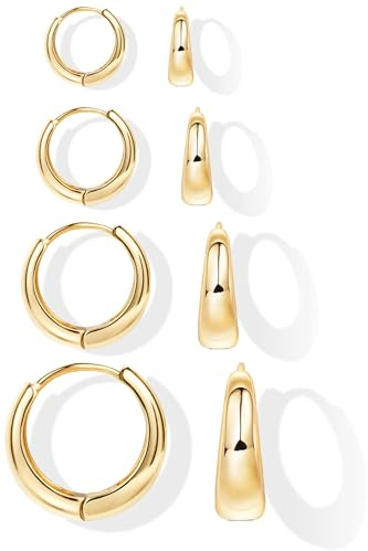 4Paar Ohrringe Gold Creolen Damen, Hypoallergen Medizinische Chirurgenstahl Ohrringe Edelstahl Goldene Ohrringe Set Vergoldet Wasserfest Chunky Creolen Gold Klein Schmuck Damen 6/8/10/12MM