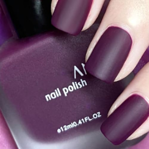 Purple Nail Polish - Matte Nail Varnish - Quick Dry Dark Purple Nail Polish - Long Lasting Matt Violet Nail Varnish No Need Cured - Chip Resistant Non-Toxic for Women DIY Nail Art at Home