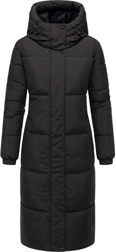 Navahoo Damen langer Wintermantel warmer Steppmantel mit 2-Wege-Reißverschluss und verstellbarer Kapuze Taublüte XIV XS-5XL
