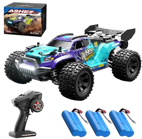 X-Verse 1:18 Ferngesteuertes Auto, 40KM/H Kohlebürste Motor RC Hohe Geschwindigkeit Offroad Drift Rennauto, 2.4Ghz 4WD All Terrain Offroad Auto Rennauto, 3 Batterien(Blau)