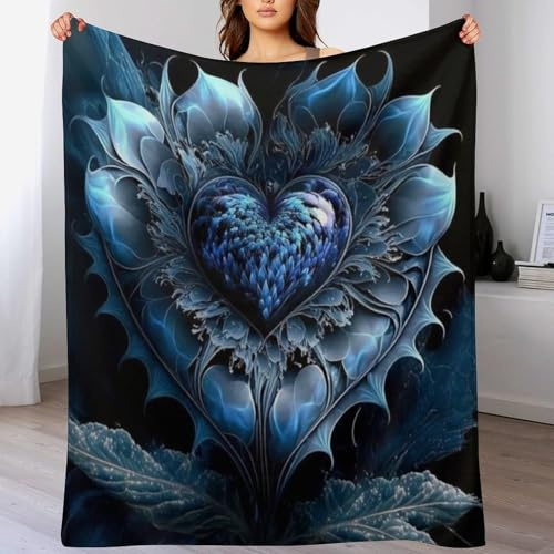Blaues Herz Decke Wohndecke Warm & Kuschelig, Überwurf Ideal Für Draußen, Camping, Couch, Bett, Reisen – Wolldecke 130×180cm