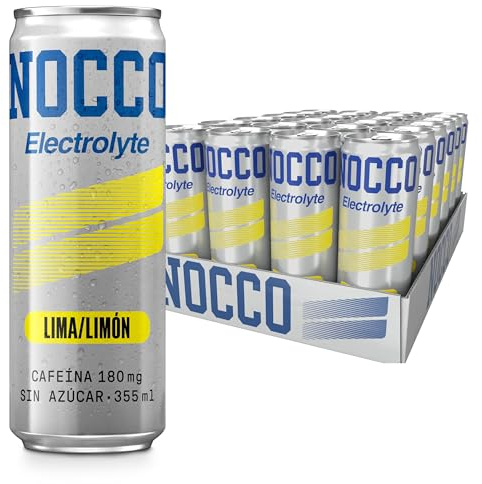 NOCCO Electrolyte Bebida Energética – con Magnesio y Potasio, 180 mg Cafeína, Sin Azúcar, con Vitaminas – 24 x 330 ml (Lemon/Lime)