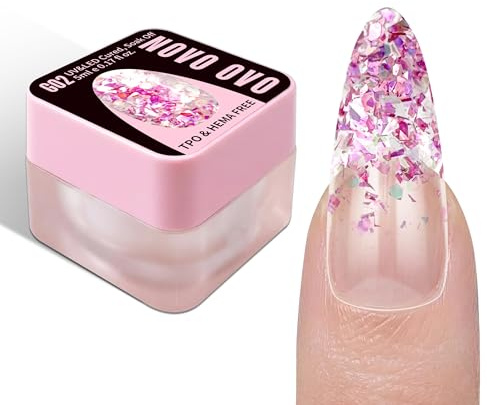 NOVO OVO Chunky Glitter Gel Nail Polish, G02 Lavender Haze (Purple Holographic) TPO & HEMA Free, High-Density Sparkle Confetti Varnish, Reflective Soak Off UV LED Manicure for DIY Nail Art 5ml