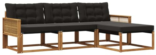 vidaXL Outdoor-Sofagarnitur mit Kissen 4 pcs Natürlich und Schwarz, Garten Sofa, modernes Eckmöbel, strapazierfähiges Set für die Terrasse, ideal zum Entspannen