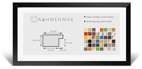 RahmenMax® Morena Bilderrahmen Holz 32x96 cm zum Aufhängen/Bilderrahmen Maßanfertigung möglich/MDF Posterrahmen/Bilder Rahmen in Schwarz Matt mit 1mm klarem Acrylglas/Puzzle Rahmen