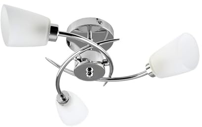 MiniSun | Modern 3 Way Spiral Polished Chrome Ceiling Light Fitting with Frosted Glass Shades | Pendant Lights, Home Décor & Improvement Essential | Mains Wired