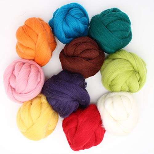 mjolda Filzwolle - 10 Farben je 50 Gramm- zum Nassfilzen und Trockenfilzen, ca. 500gr. Bunte Farben zum Filzen im Paket