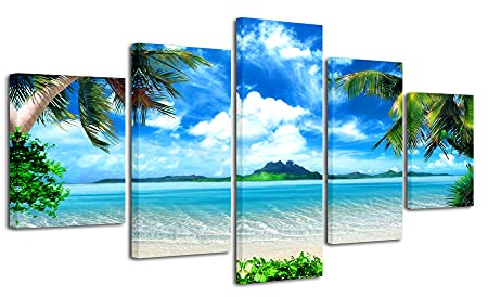 pyradecor großen modernen 5 teiliges gespannt und gerahmt GicléeKunstdruck auf Leinwand Artwork aktuelle Landschaft blau Sea Beach Bilder Gemälde auf Leinwand Wandbild für Wohnzimmer Home