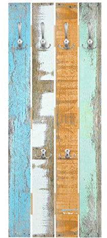 Wandgarderobe Holz Paneel - Bunte Shabby Leisten - Haken Chrom - Hoch 100 x 40cm