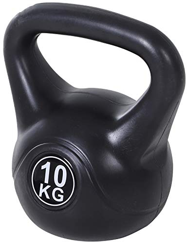 HOMCOM Kettlebell 10kg für Sport und Fitness mit flachem Boden und Griff, Kunststoff und Sand Gewicht Kettlebell, 25x19x28 cm, Schwarz