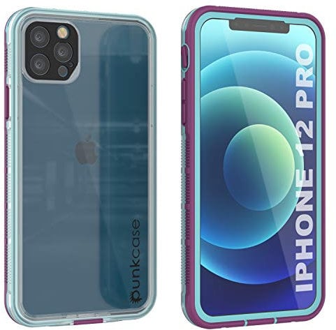 Punkcase Desigend for iPhone 12 Pro Waterproof Case [Aqua Series] [Slim Fit] [IP68 Certified] [Dirtproof] [Snowproof] Armor Cover W/Transparent Back for iPhone 12 Pro (2020) (6.1) [Clear Purple]