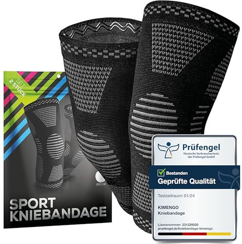KIMENGO Kniebandage [2 STK] Bandage Knie mit 4fach-Kompression Kniebandage Damen schweißabsorbierend Kniebandage Männer atmungsaktives Gewebe rutschfester Bund [4] versch. Größen Sport (M)