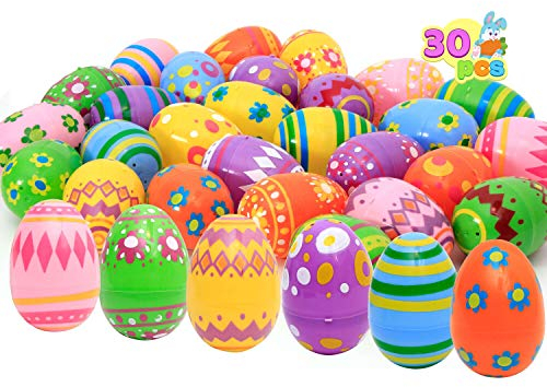 JOYIN 30 Huevos de Plástico Impresos Jumbo para Eventos de Caza de Huevos de Pascua, Cestas de Pascua, Bolsas de Regalo de Fiesta, Escena y Decoración, Premios de Fiestas Escolares