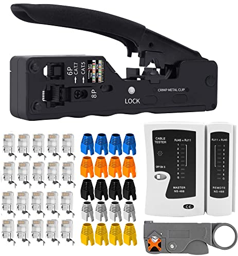 MAYLINE Pinza crimpatrice professionale RJ45 Cirmpatura con connettore Cat6 RJ45 Strumenti Kit di Rete, Manutenzione del Kit LAN Tester a crimpare Crimpatrice per cavo di rete (bianco)