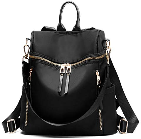 Damen Rucksack Geldbörse Wasserdichter Nylon Leichte Mode Lässig Reise Umhängetasche Daypack (black)