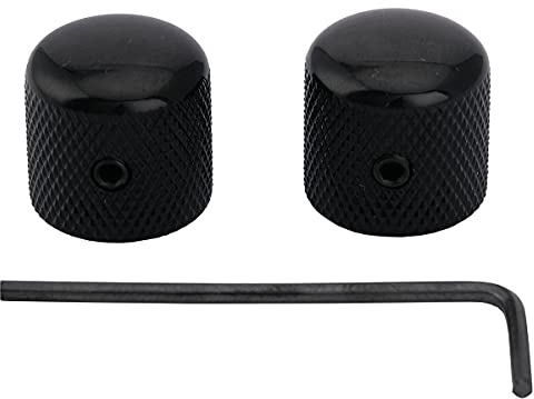 Musiclily Pro 6mm Stahl Gitarren Knöpfe Potiknopf Dome Knobs mit Schraubbar für Telecaster E-Gitarre/Precision Bass, Schwarz (2er Set)