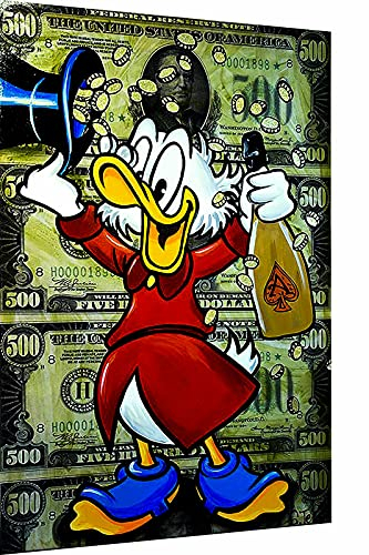 Magic Canvas Art - Bilder Dagobert Geld Money Leinwandbild 1- teilig Hochwertiger Kunstdruck modern Wandbilder Wanddekoration Design Wand Bild, Größe: 60 x 40 cm