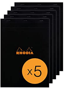 Rhodia 186009C - Packung mit 5 Notizblöcken geheftet No.18, DIN A4 80 Blätter liniert mit Rand 80g, Schwarz, 1 Pack