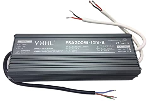 YXHL Netzteil 200 W DC 12V,LED-Treiber Transformator Wasserdicht IP67 Geeignet für LED-Streifen, Neonlicht, Poollicht und Rasenlampen im Freien