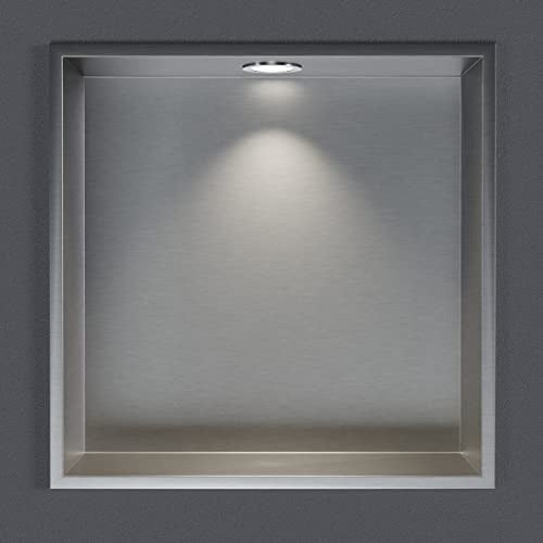 Nicchia da parete in acciaio inox NT303010X con faretto LED - 30 x 30 x 10 cm (A x L x P) - colore selezionabile, Colore:Acciaio satinato, LED-Spot:1x Spot Einbaurahmen Chrom