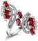 Uloveido Ring mit Blatt-Symbol, Blume, offener Schwanz, Baum des Blattes, Schwarz beschichtet mit ovalen roten Zirkonia J656, Kristall, zirkonia