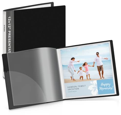 Dunwell Präsentationsmappe, 30,5 x 30,5 cm, mit 30,5 x 30,5 cm großen Kunststoffhüllen, 24 Displayschutzfolien, 48 Seiten, Aquarellfarben, 12 x 12 Fotos, Verwendung als Sammelalbum