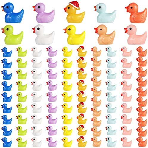 LUTER 100st Mini Harz Enten, Enten Miniaturfiguren Kleine Enten Mini Entenfiguren für Puppenhaus DIY Handwerk Gartenlandschaft Wohnkultur (Mehrere Farben und Stile)
