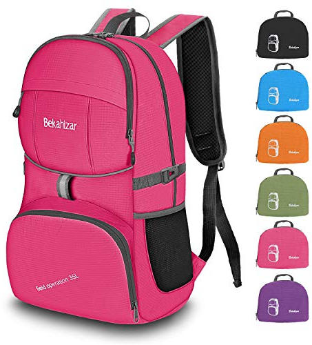 Bekahizar Sac à Dos Pliable 35L, Petit Sac à Dos Randonnée Léger Sac de Voyage pour Femme Homme Enfants Plein Camping Voyage Escalade, Marche, Cyclism Sports Et Plein Air